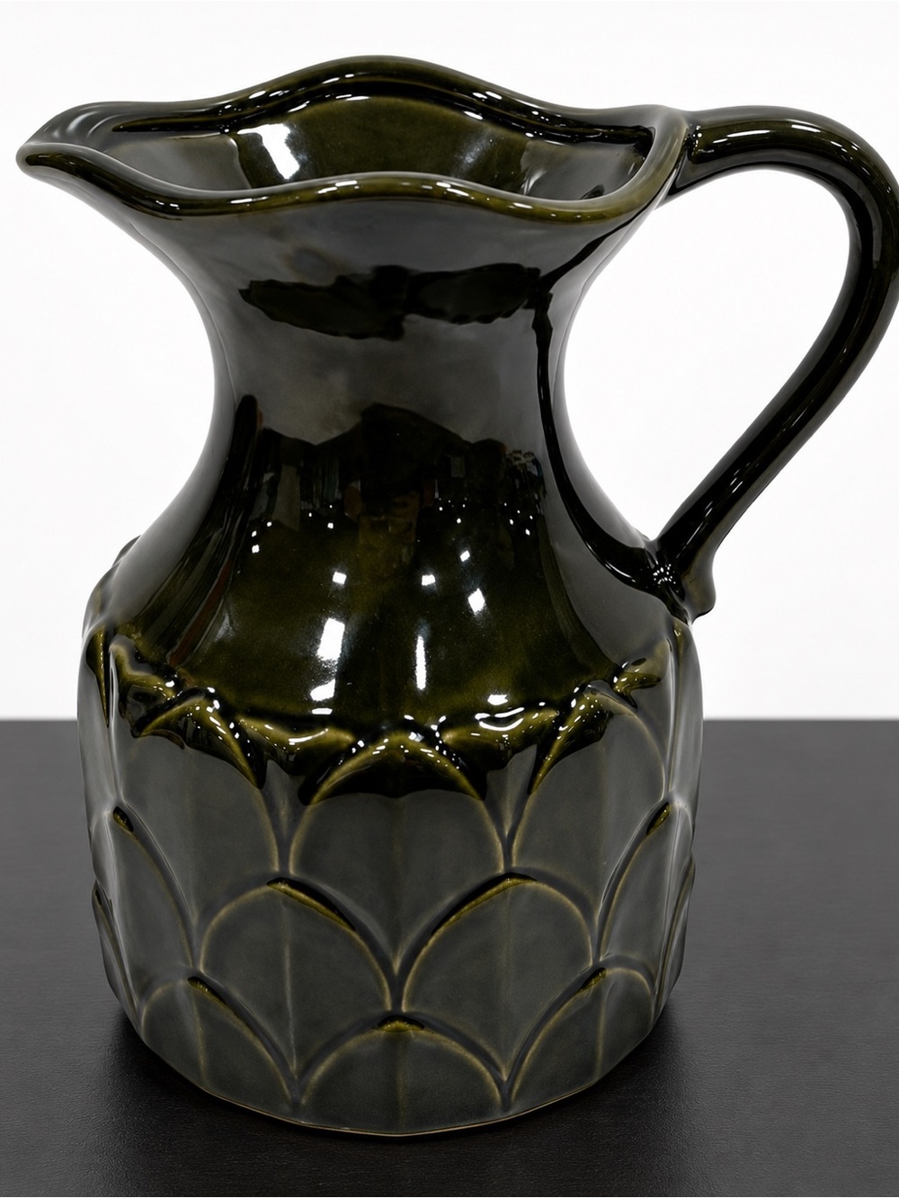 Hobby Lobby Olive Green Ceramic Pitcher Vase | Botanical Cottage Decor